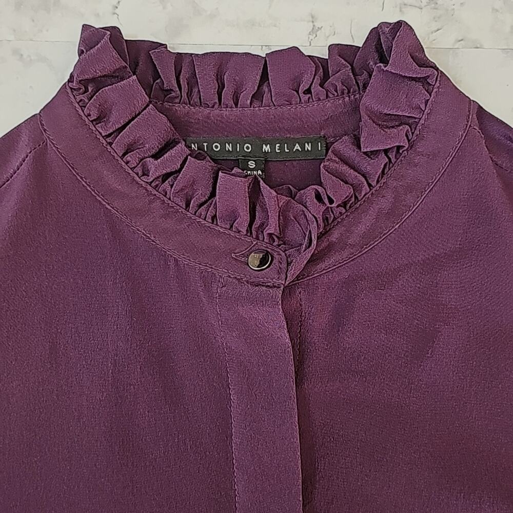 Antonio Melani Womens Sz S Purple 100% Silk Modest Feminine Fairy Ruffle Blouse
